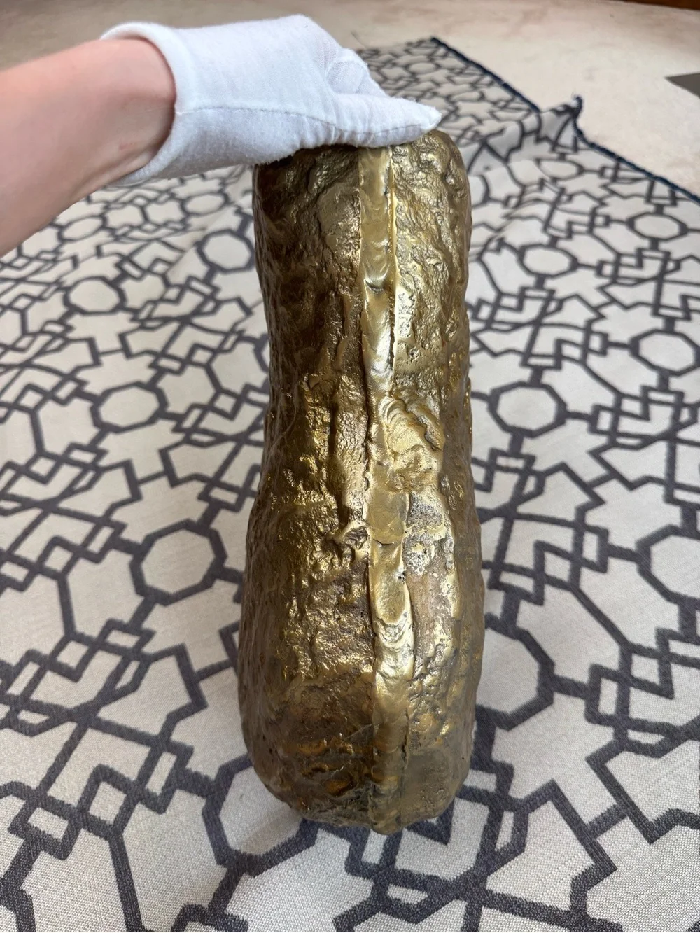 Organic Sculptural Gold Metal Vase Brutalist Style Heavy Statement Decor